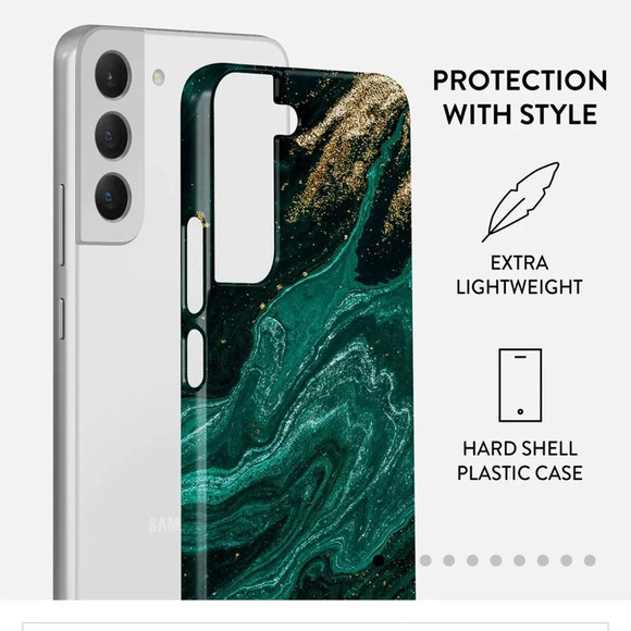 BURGA Samsung Galaxy S22 Plus Phone Case Green Marble Gold‎ Glitter Hard Shell - Picture 8 of 10